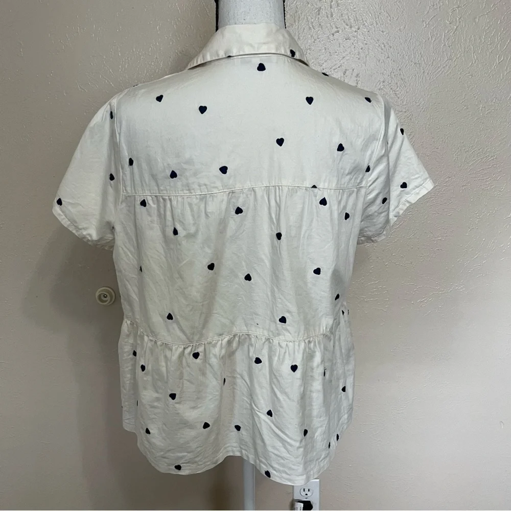 SOLD E Madewell Seamed Heart Print Button Down Short Sleeve Shirt Womens Medium - Picture 5 of 11